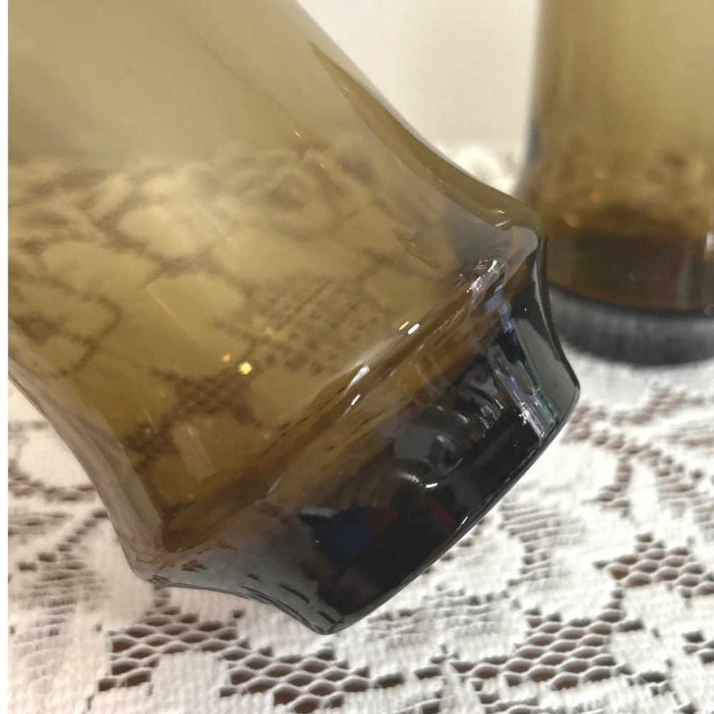 Libbey Glasses Smoke Brown Highball Tumblers Mid Century Flared 1970s Set of 2